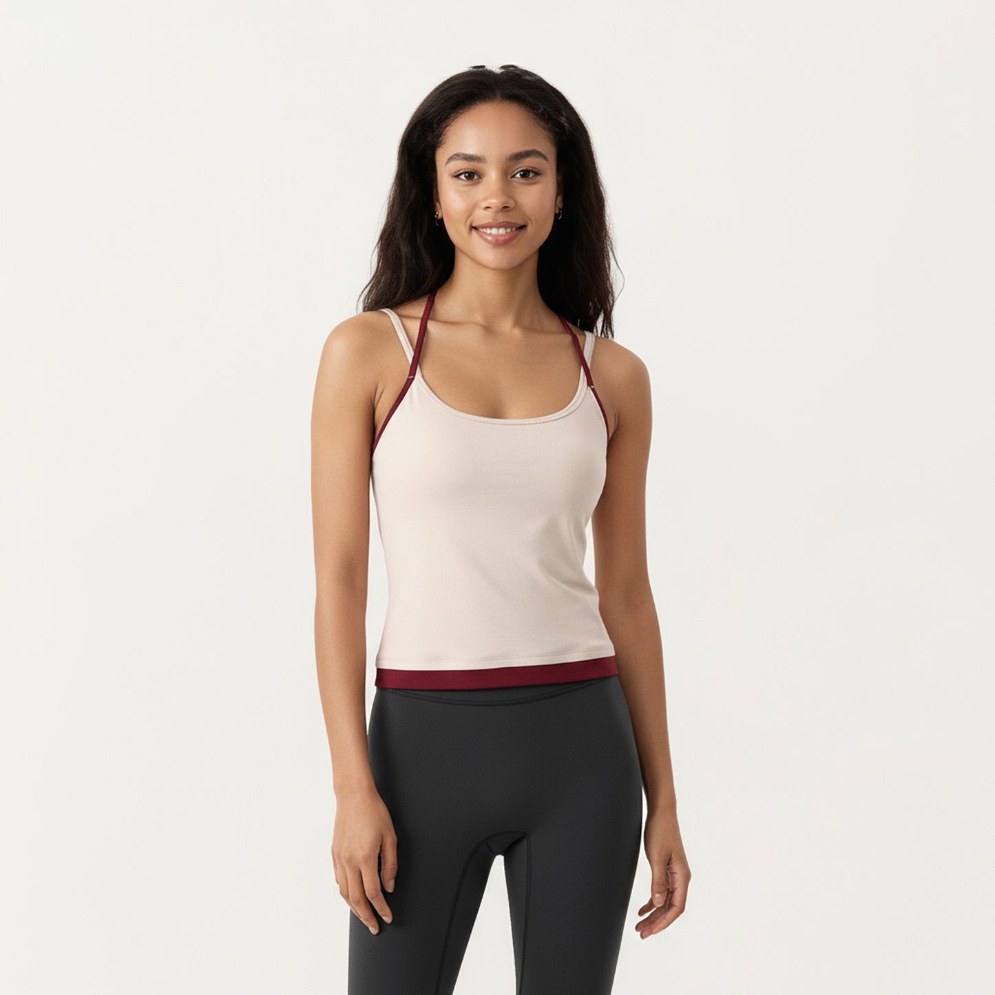 Contrast Trim Halter Neck Cami Top with Fitted Silhouette and Scoop Neckline