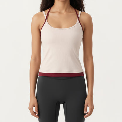 Contrast Trim Halter Neck Cami Top with Fitted Silhouette and Scoop Neckline