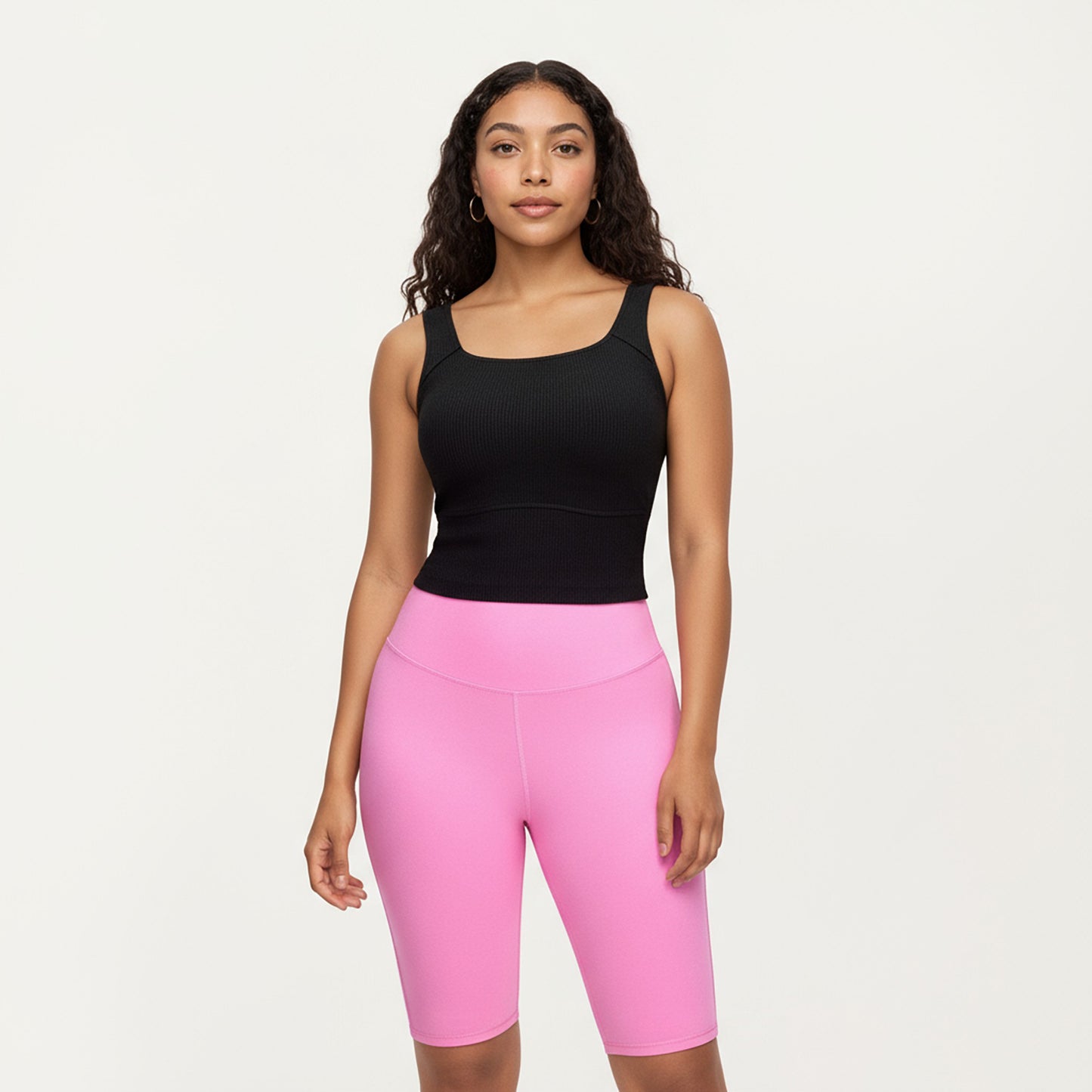 Ribbed Square Neck Tank Top with Wide Straps and Fitted Stretch Design