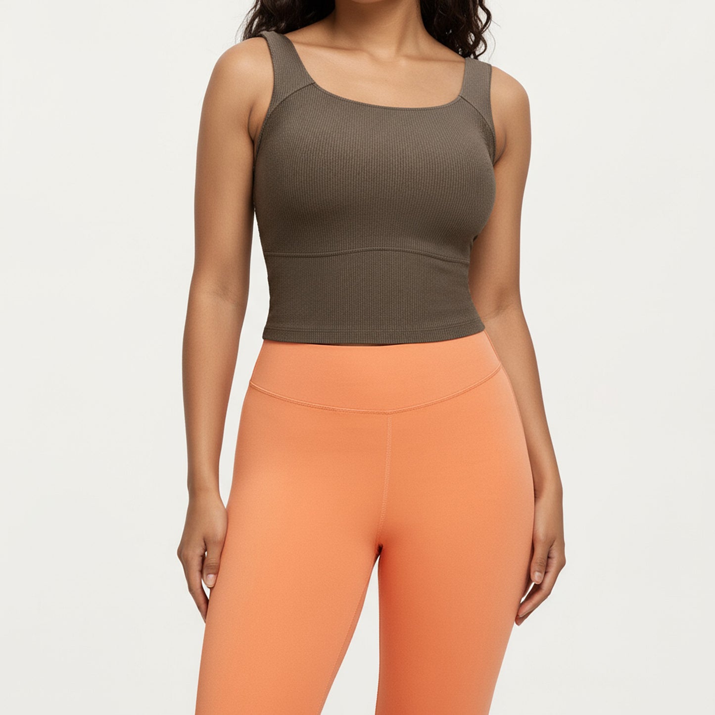 Ribbed Square Neck Tank Top with Wide Straps and Fitted Stretch Design