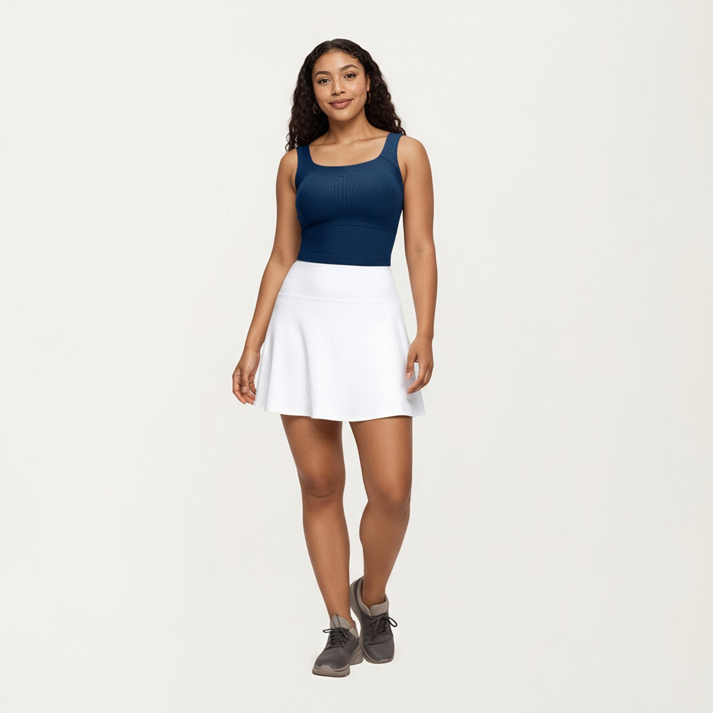 Ribbed Square Neck Tank Top with Wide Straps and Fitted Stretch Design