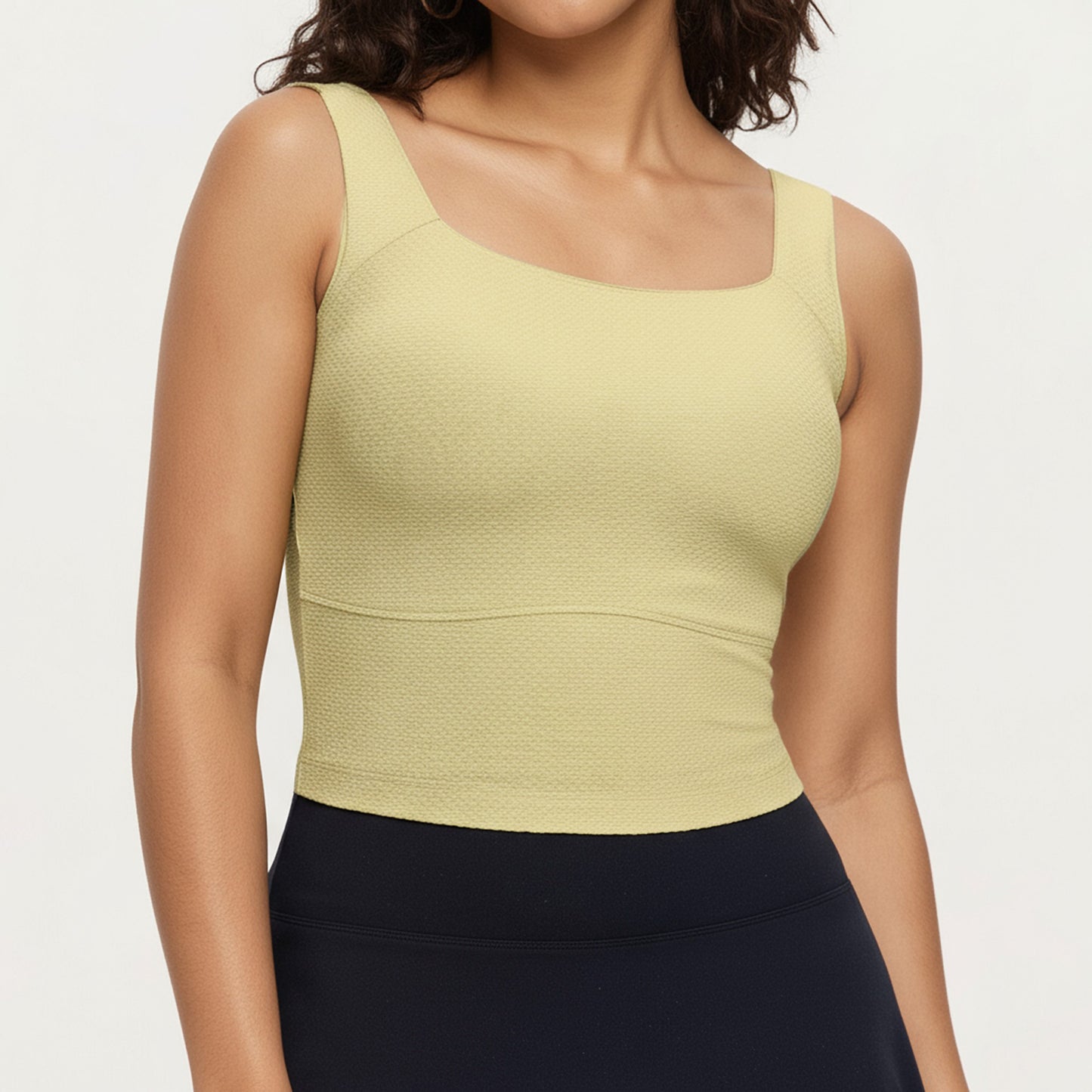 Ribbed Square Neck Tank Top with Wide Straps and Fitted Stretch Design