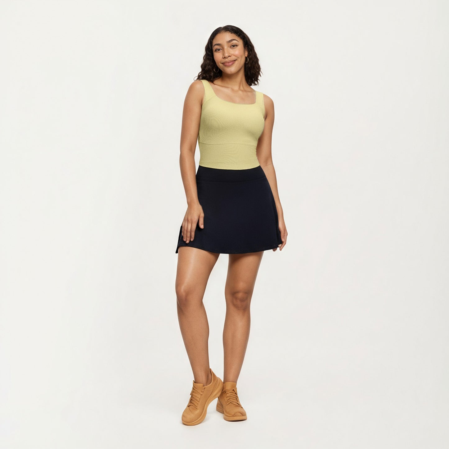 Ribbed Square Neck Tank Top with Wide Straps and Fitted Stretch Design