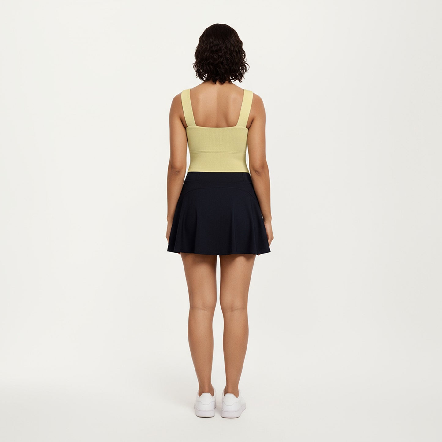 Ribbed Square Neck Tank Top with Wide Straps and Fitted Stretch Design