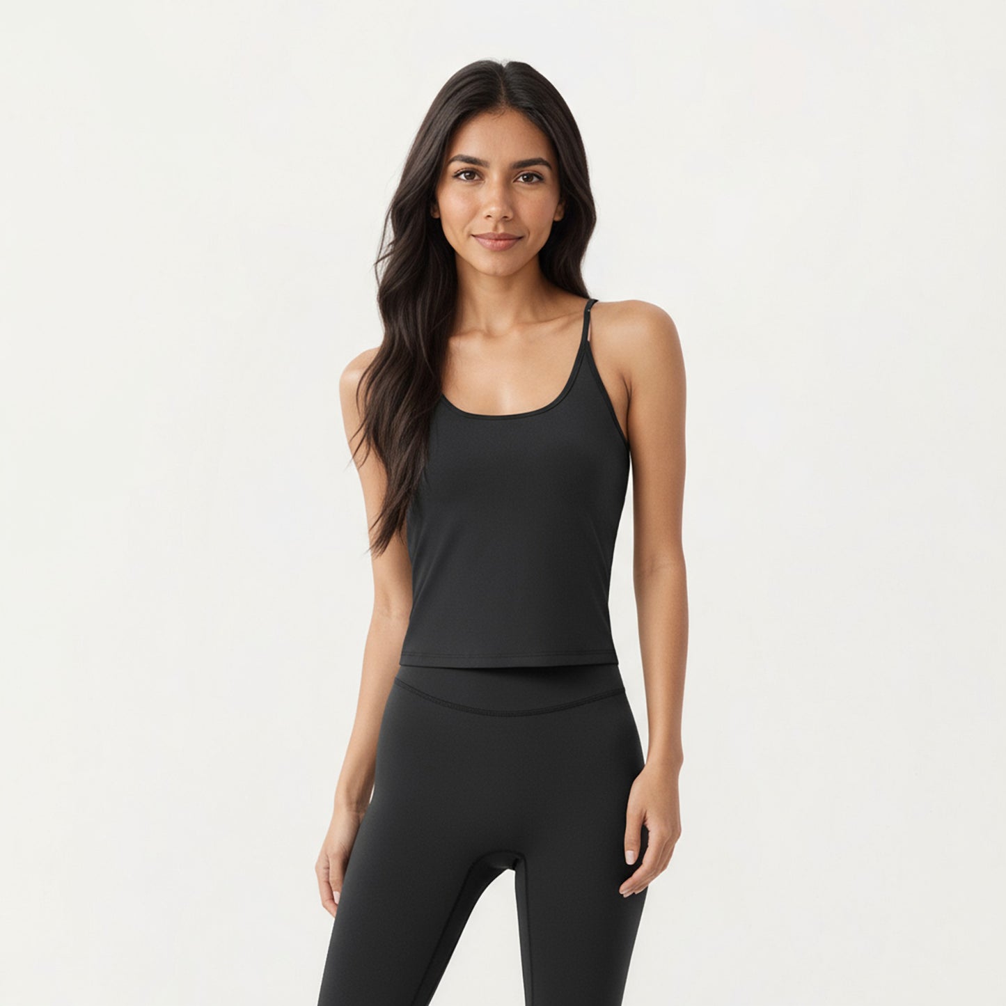 Spaghetti Strap Scoop Neck Cami Top with Fitted Stretch Fabric and Minimalist Design
