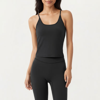 Spaghetti Strap Scoop Neck Cami Top with Fitted Stretch Fabric and Minimalist Design