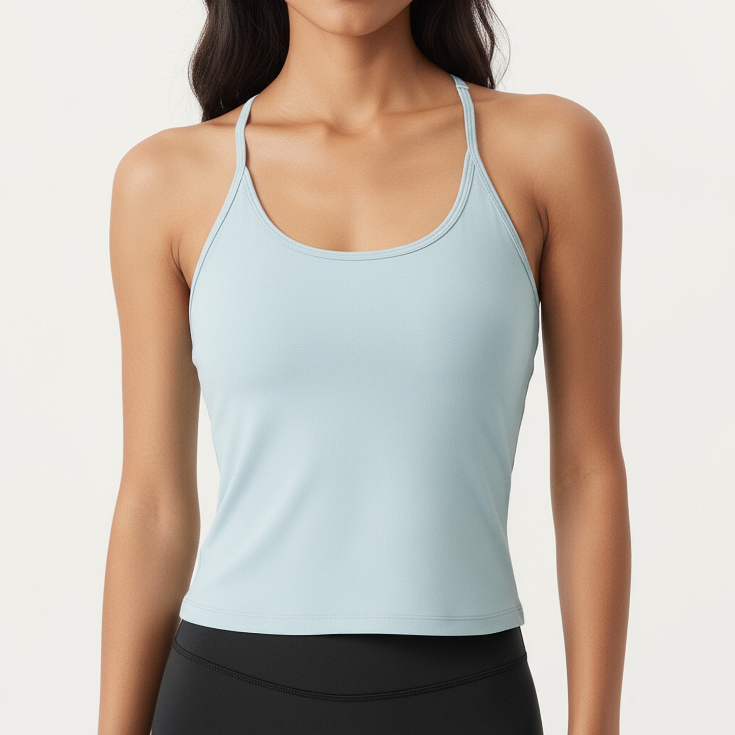 Spaghetti Strap Scoop Neck Cami Top with Fitted Stretch Fabric and Minimalist Design