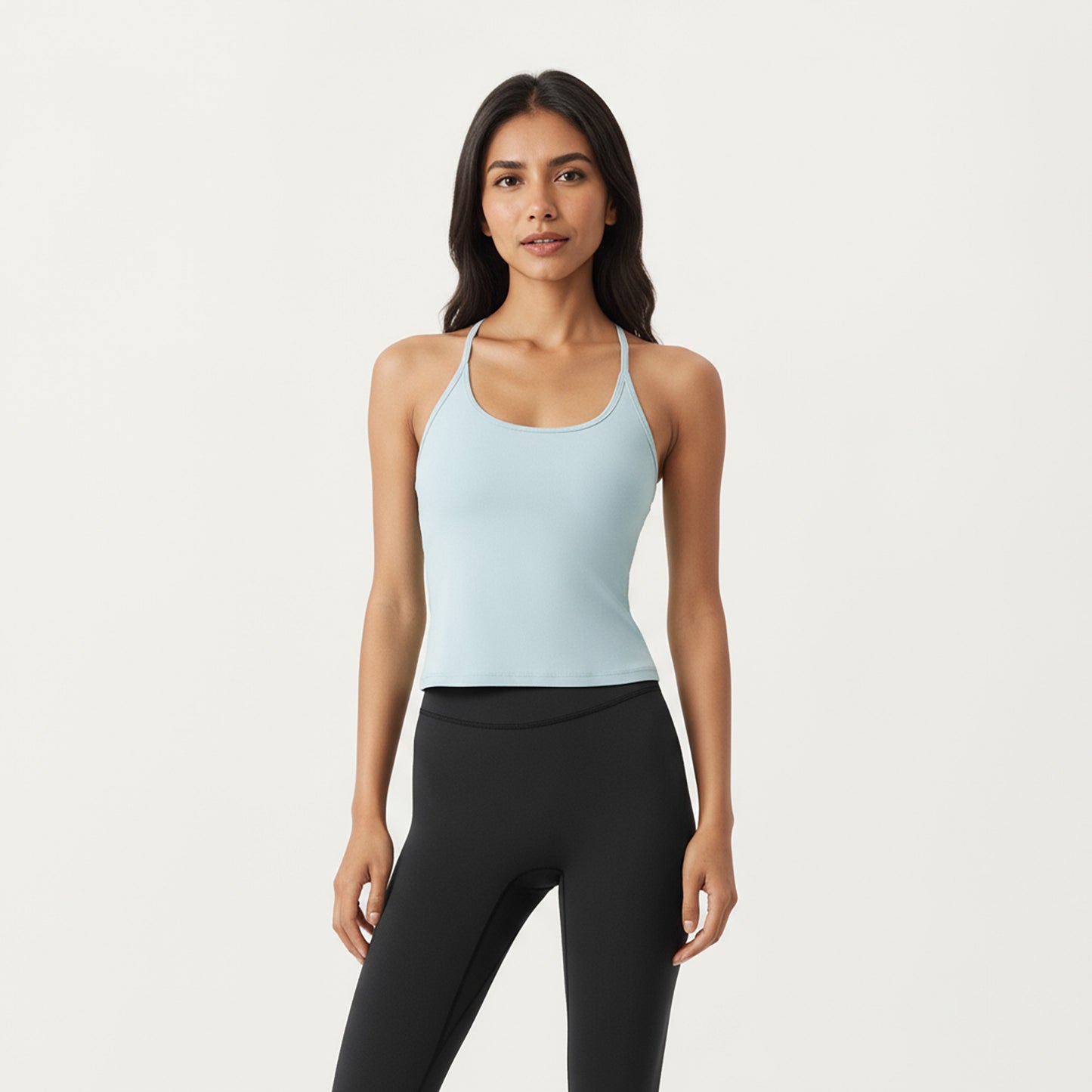 Spaghetti Strap Scoop Neck Cami Top with Fitted Stretch Fabric and Minimalist Design