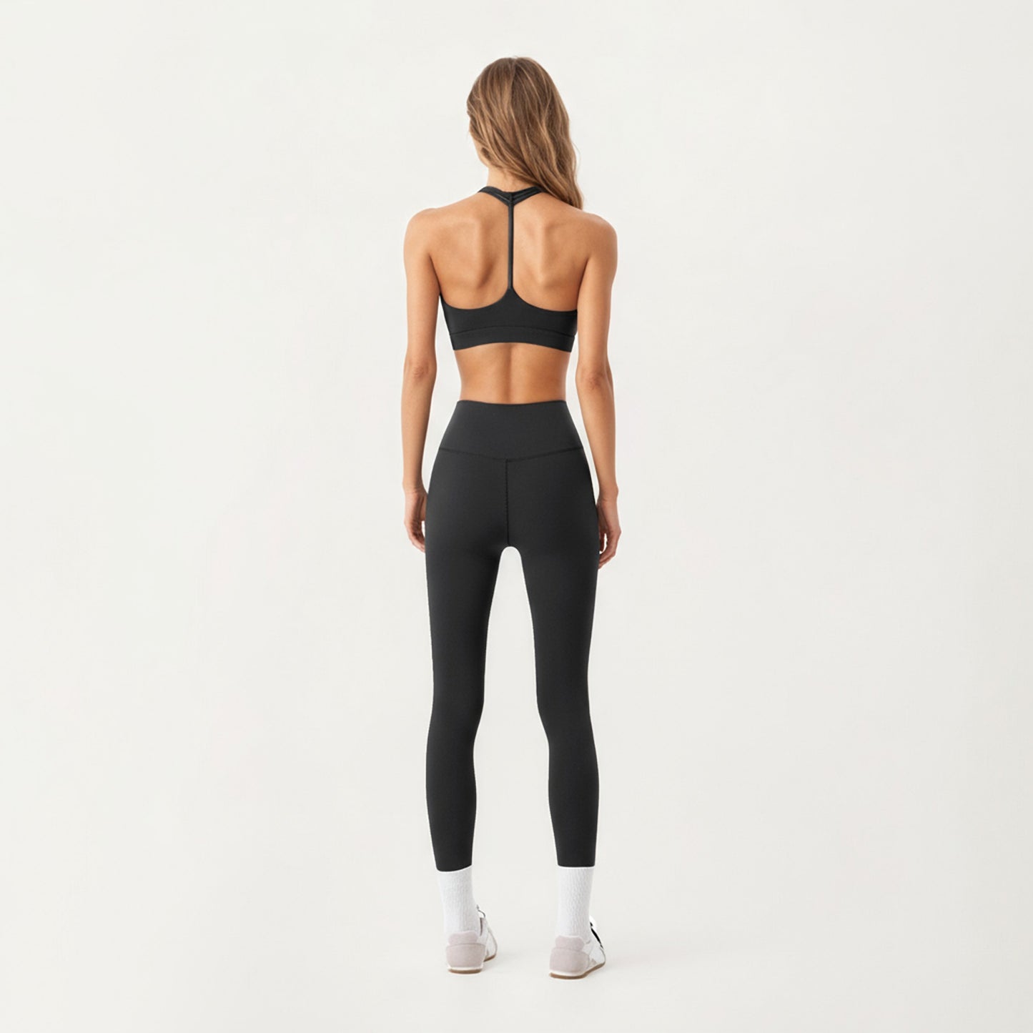 Double Strap V-Neck Sports Bra with Smooth Stretch Fabric and Supportive Band