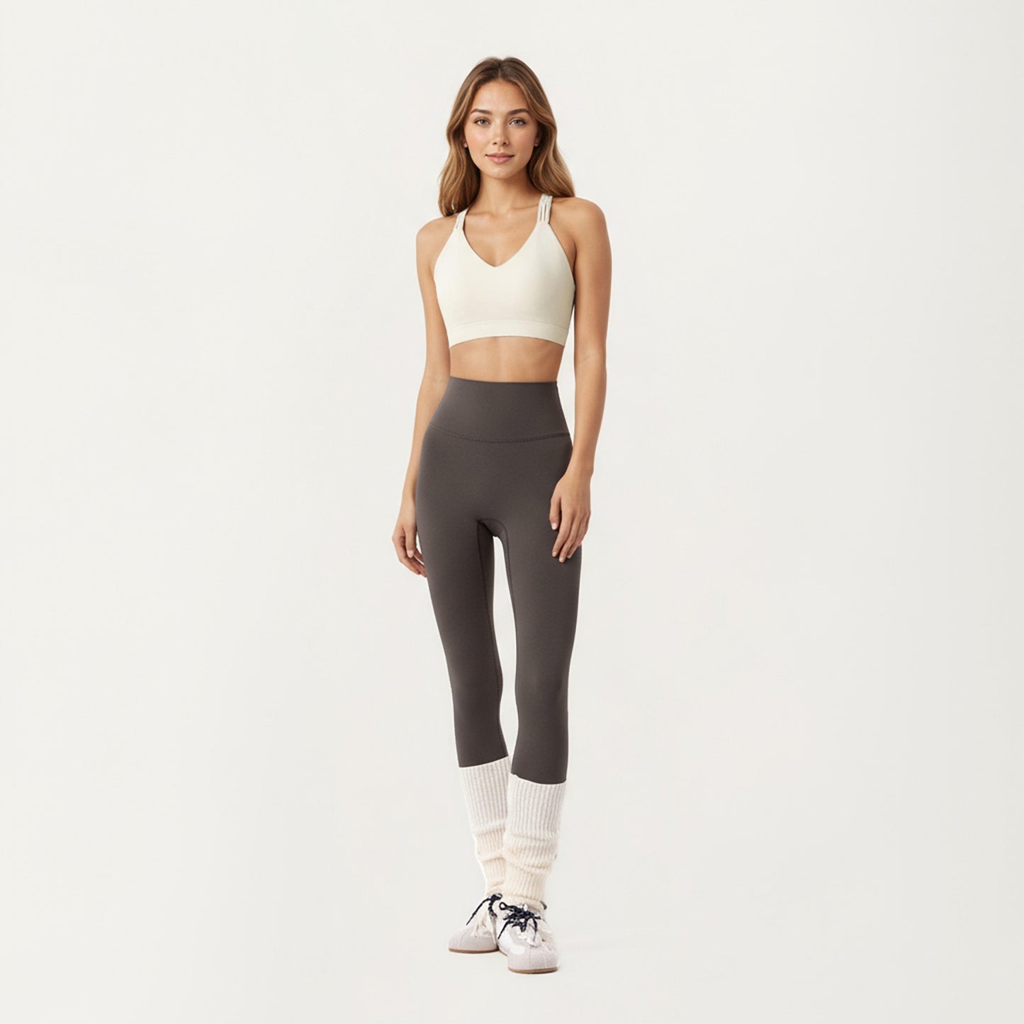 Double Strap V-Neck Sports Bra with Smooth Stretch Fabric and Supportive Band