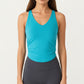 V-Neck Ruched Side Tank Top with Fitted Stretch Fabric and Sleek Contoured Silhouette