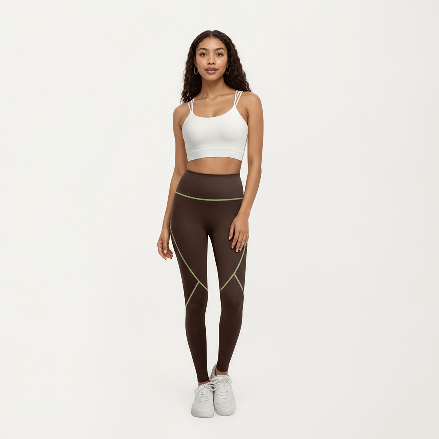 High Waist Leggings with Contrast Seam Detailing and Stretch Compression Fit