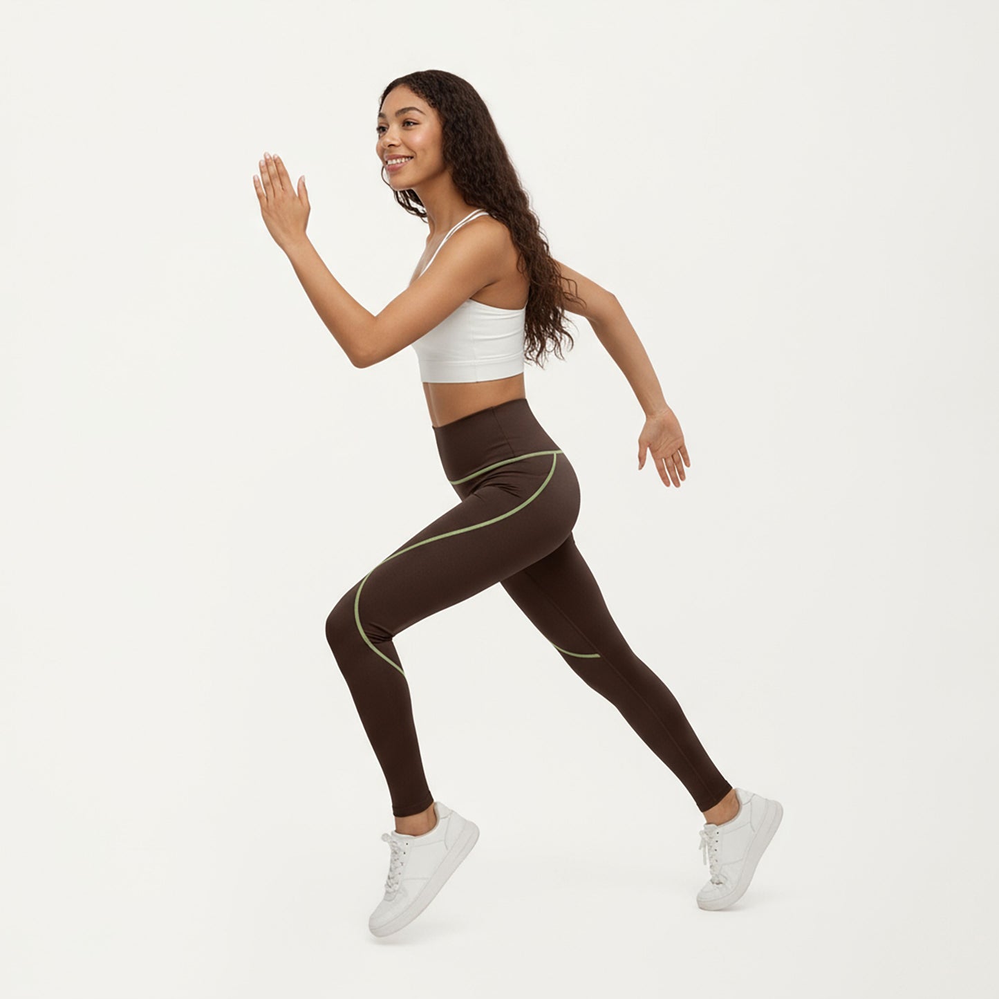 High Waist Leggings with Contrast Seam Detailing and Stretch Compression Fit