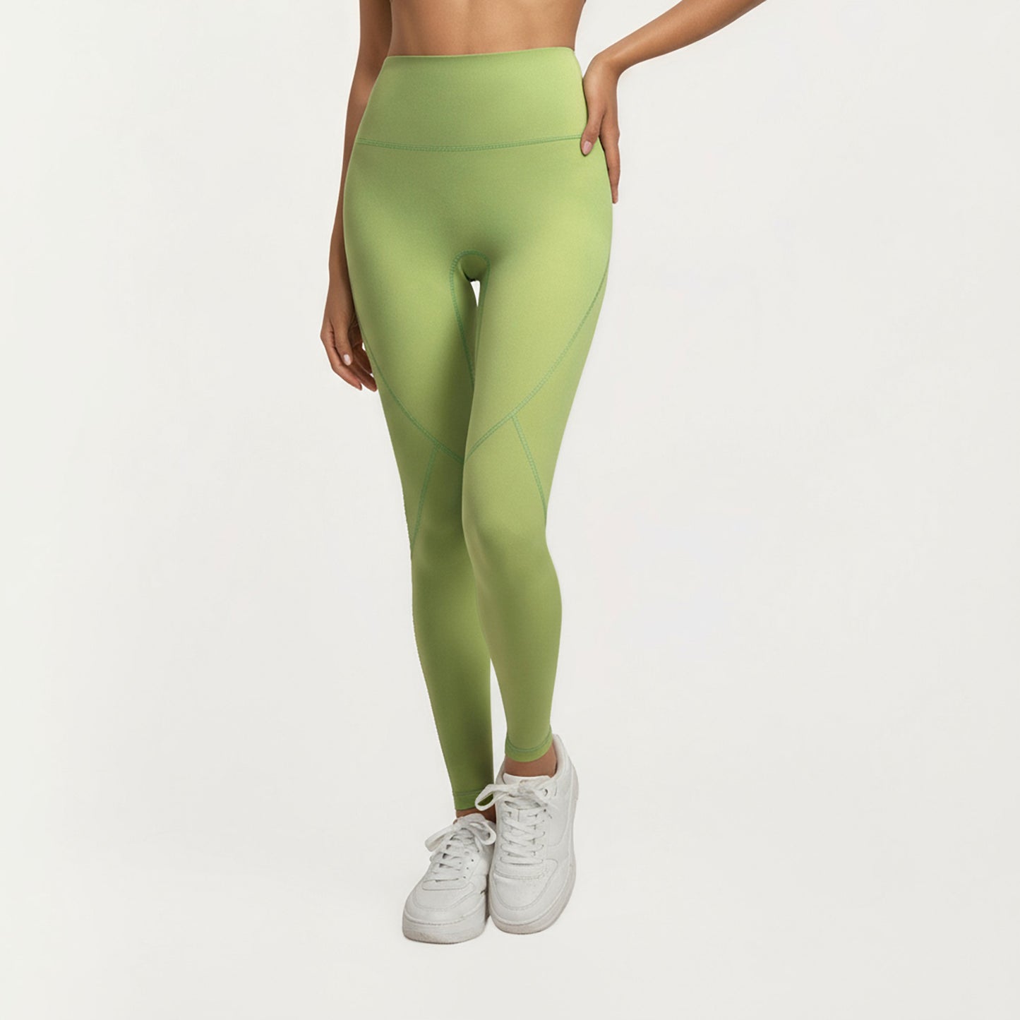 High Waist Leggings with Contrast Seam Detailing and Stretch Compression Fit