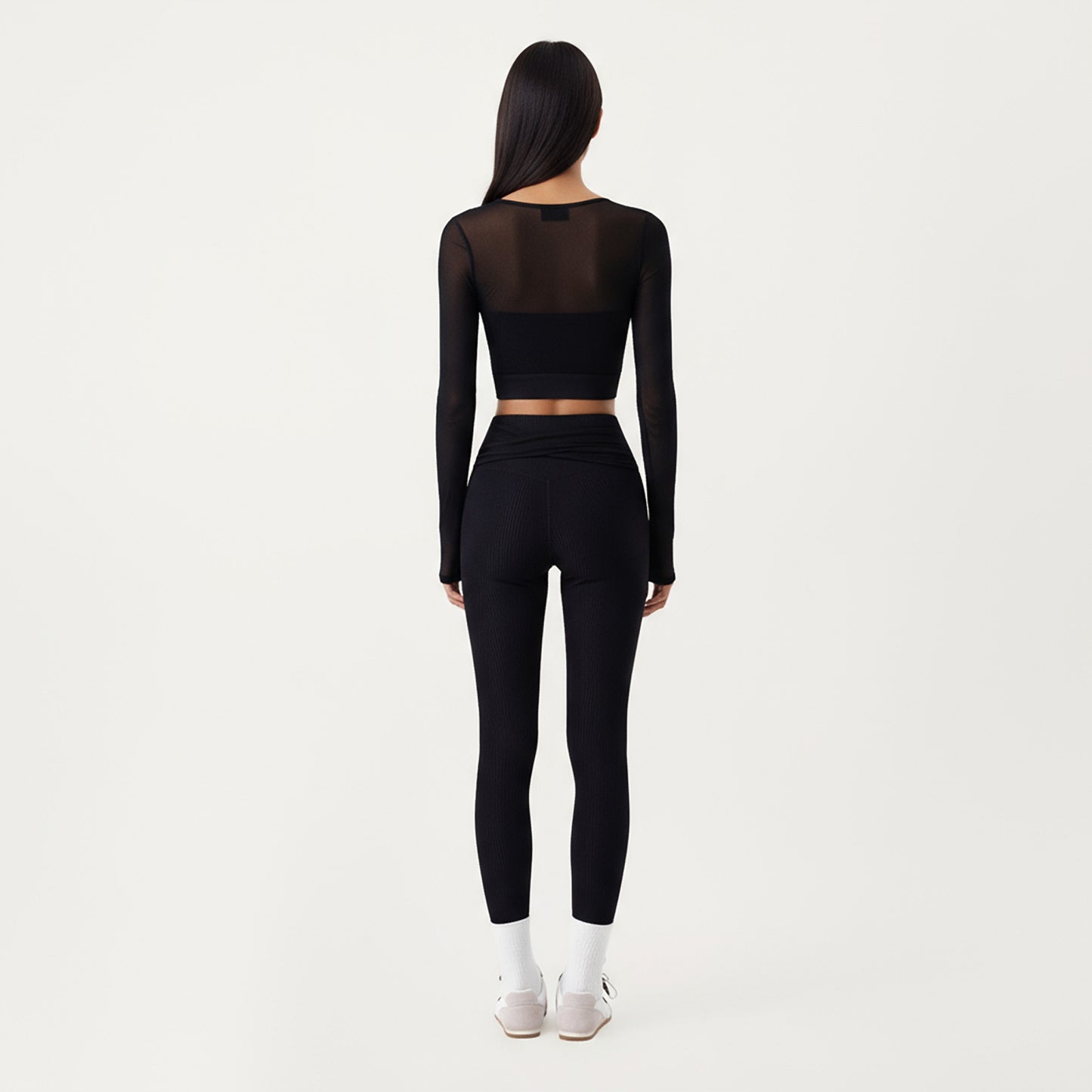 Ribbed Knit High Waist Leggings with Wrap Tie Waistband and Contrast Cuffed Hem