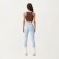 Ribbed Knit High Waist Leggings with Wrap Tie Waistband and Contrast Cuffed Hem