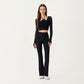 Ribbed Knit Flare Pants with Wrap Tie Waistband and High Waist Silhouette