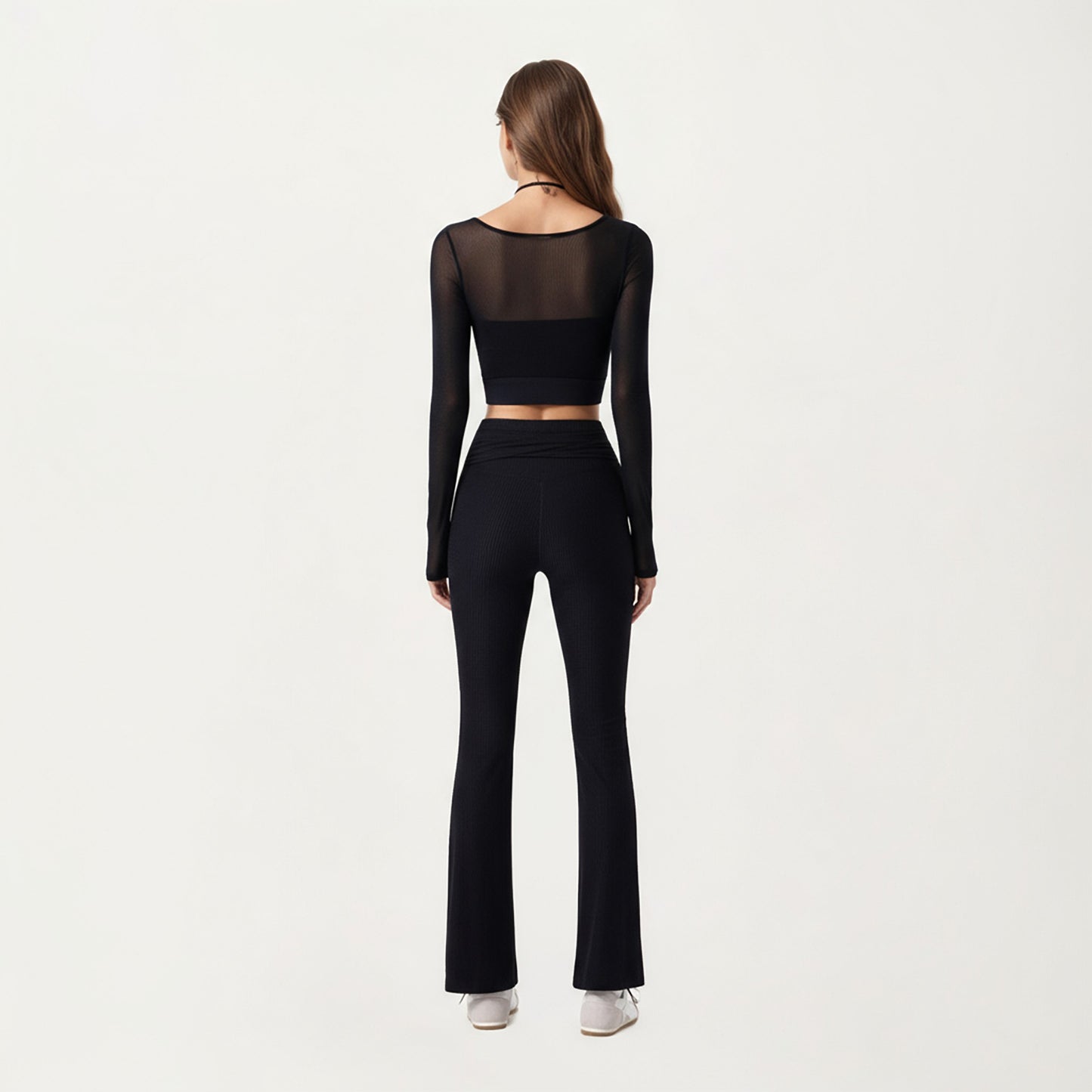 Ribbed Knit Flare Pants with Wrap Tie Waistband and High Waist Silhouette