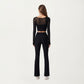 Ribbed Knit Flare Pants with Wrap Tie Waistband and High Waist Silhouette
