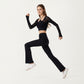 Ribbed Knit Flare Pants with Wrap Tie Waistband and High Waist Silhouette