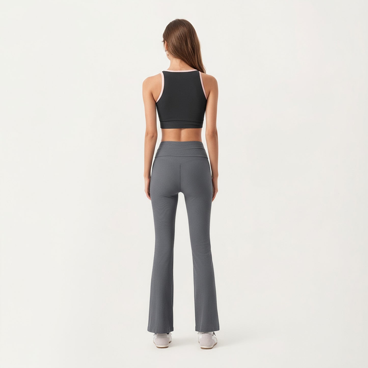 Ribbed Knit Flare Pants with Wrap Tie Waistband and High Waist Silhouette