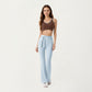 Ribbed Knit Flare Pants with Wrap Tie Waistband and High Waist Silhouette