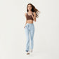 Ribbed Knit Flare Pants with Wrap Tie Waistband and High Waist Silhouette