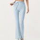 Ribbed Knit Flare Pants with Wrap Tie Waistband and High Waist Silhouette