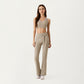 Ribbed Knit Flare Pants with Wrap Tie Waistband and High Waist Silhouette
