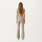 Ribbed Knit Flare Pants with Wrap Tie Waistband and High Waist Silhouette