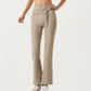 Ribbed Knit Flare Pants with Wrap Tie Waistband and High Waist Silhouette