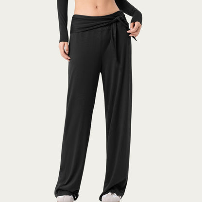 Wide Leg Lounge Pants with Wrap Tie Waistband and Relaxed High Waist Fit