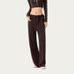 Wide Leg Lounge Pants with Wrap Tie Waistband and Relaxed High Waist Fit