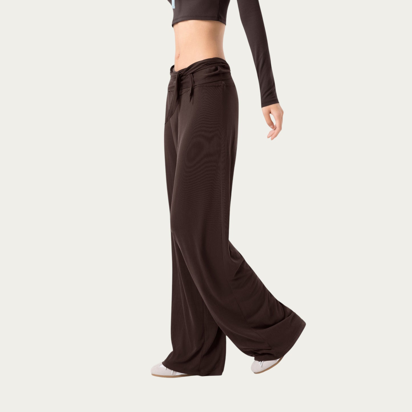 Wide Leg Lounge Pants with Wrap Tie Waistband and Relaxed High Waist Fit