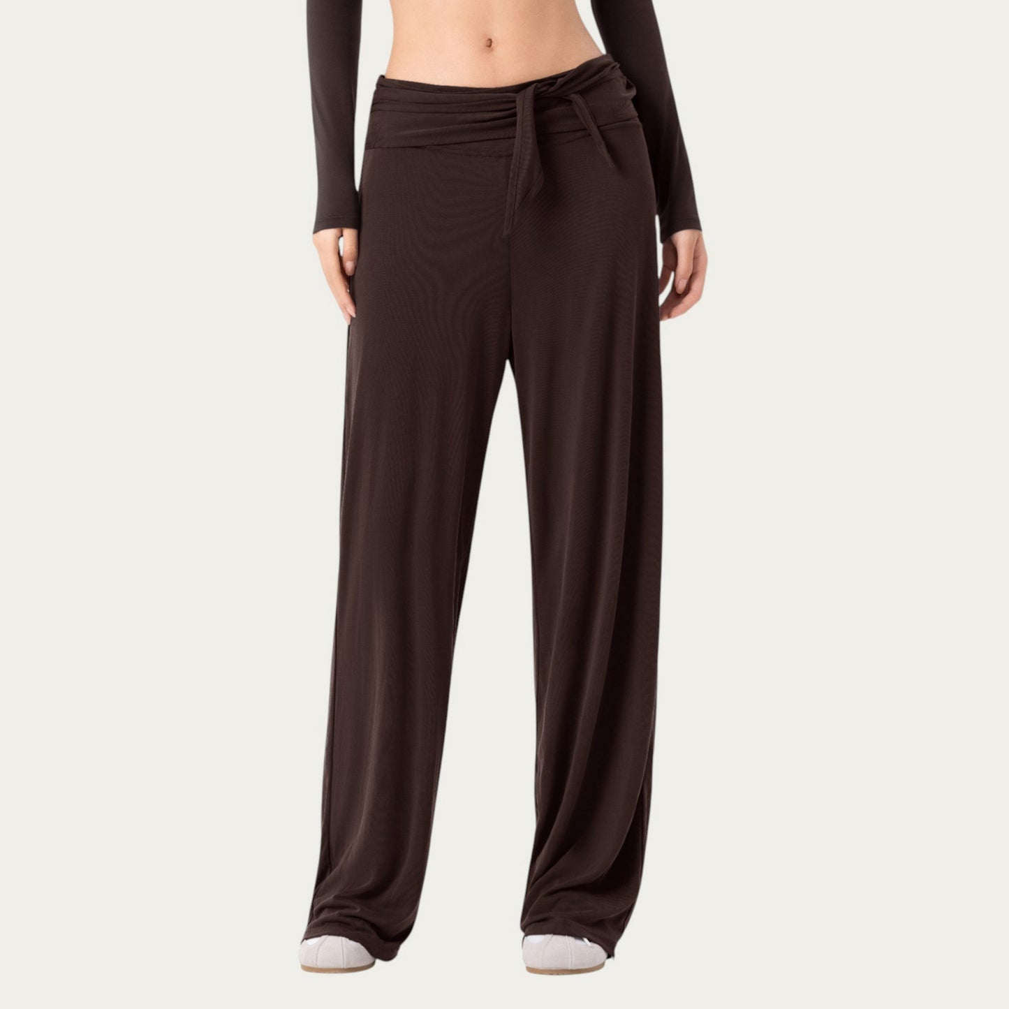 Wide Leg Lounge Pants with Wrap Tie Waistband and Relaxed High Waist Fit
