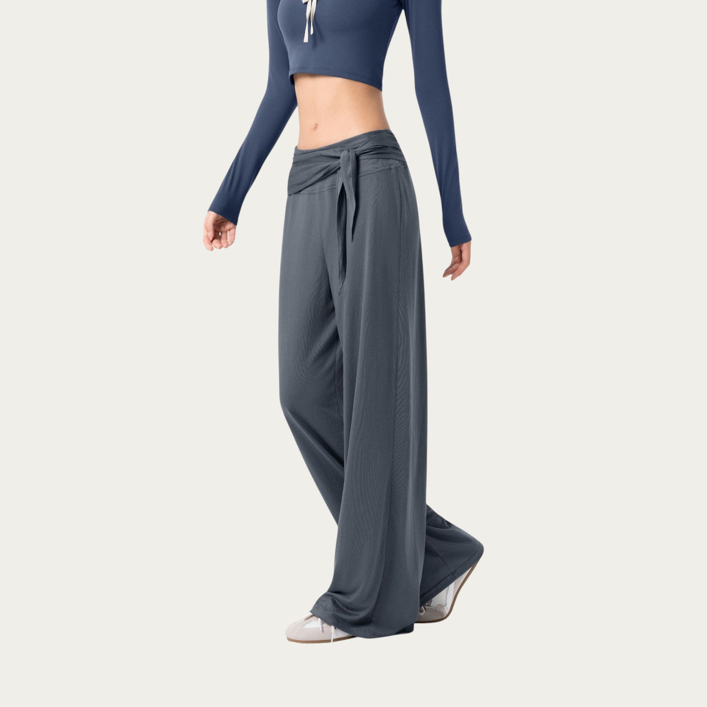 Wide Leg Lounge Pants with Wrap Tie Waistband and Relaxed High Waist Fit