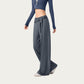 Wide Leg Lounge Pants with Wrap Tie Waistband and Relaxed High Waist Fit