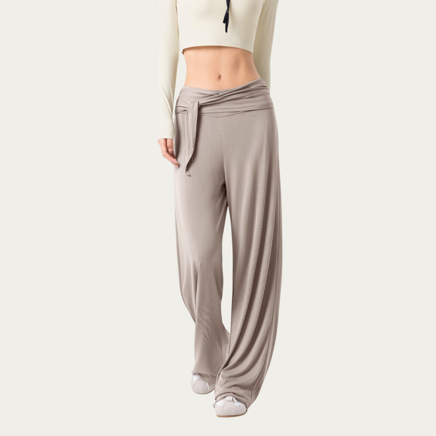 Wide Leg Lounge Pants with Wrap Tie Waistband and Relaxed High Waist Fit