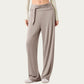 Wide Leg Lounge Pants with Wrap Tie Waistband and Relaxed High Waist Fit