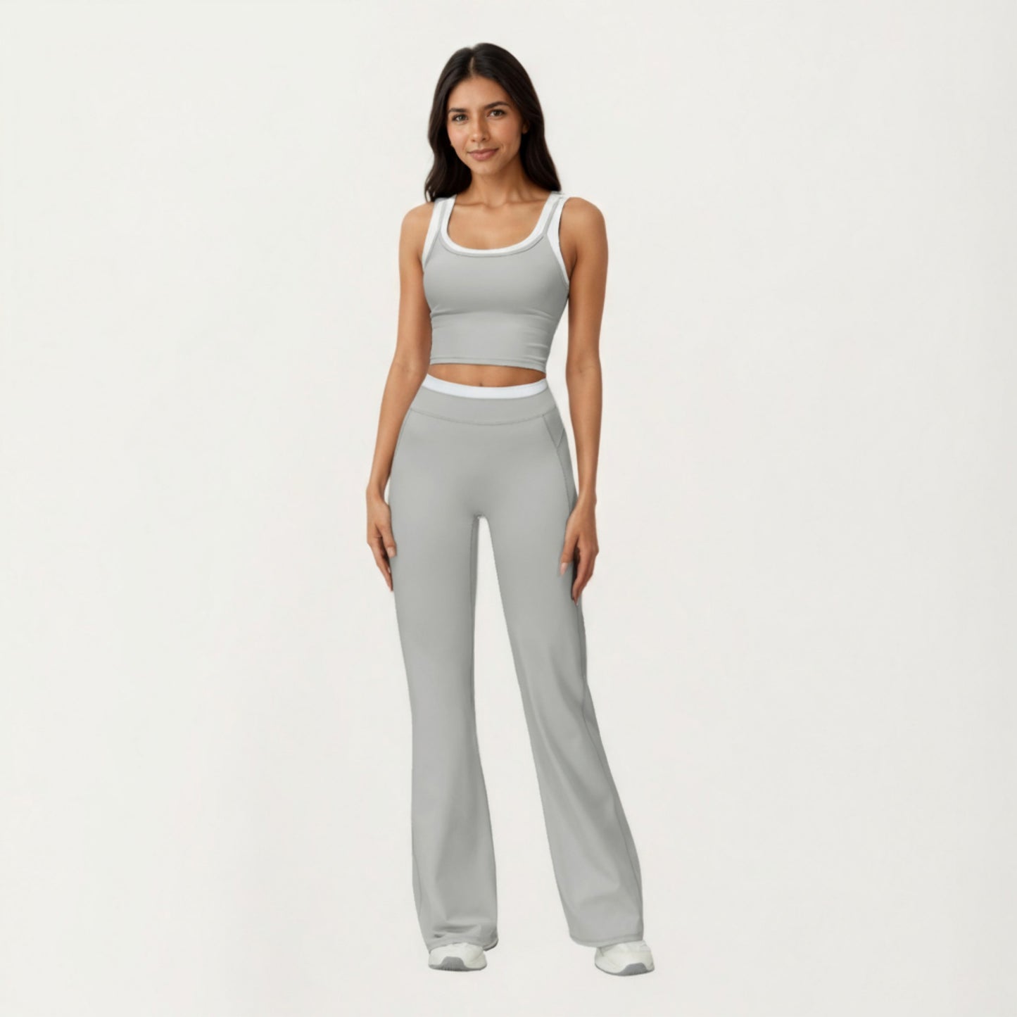 Fitted Scoop Neck Crop Athletic Tank Top with Contrast Trim Details and Supportive Stretch Performance Fabric