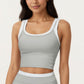 Fitted Scoop Neck Crop Athletic Tank Top with Contrast Trim Details and Supportive Stretch Performance Fabric
