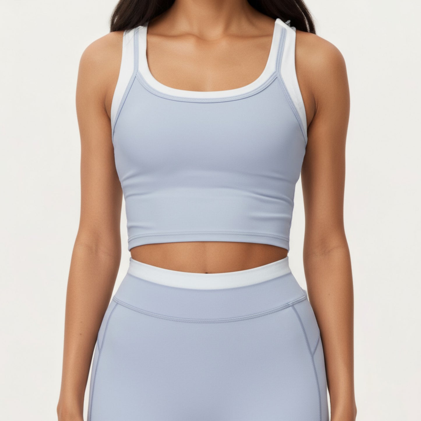 Fitted Scoop Neck Crop Athletic Tank Top with Contrast Trim Details and Supportive Stretch Performance Fabric