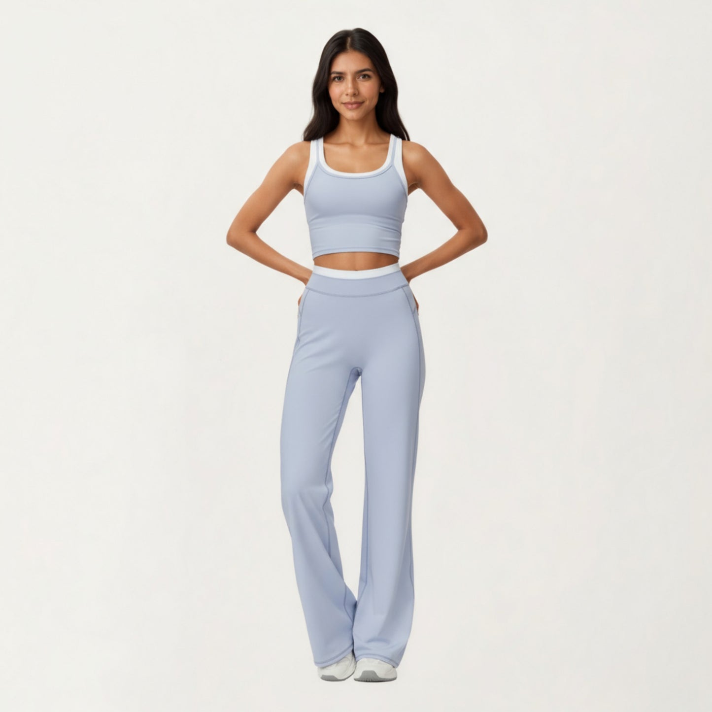 Fitted Scoop Neck Crop Athletic Tank Top with Contrast Trim Details and Supportive Stretch Performance Fabric