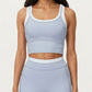 Fitted Scoop Neck Crop Athletic Tank Top with Contrast Trim Details and Supportive Stretch Performance Fabric