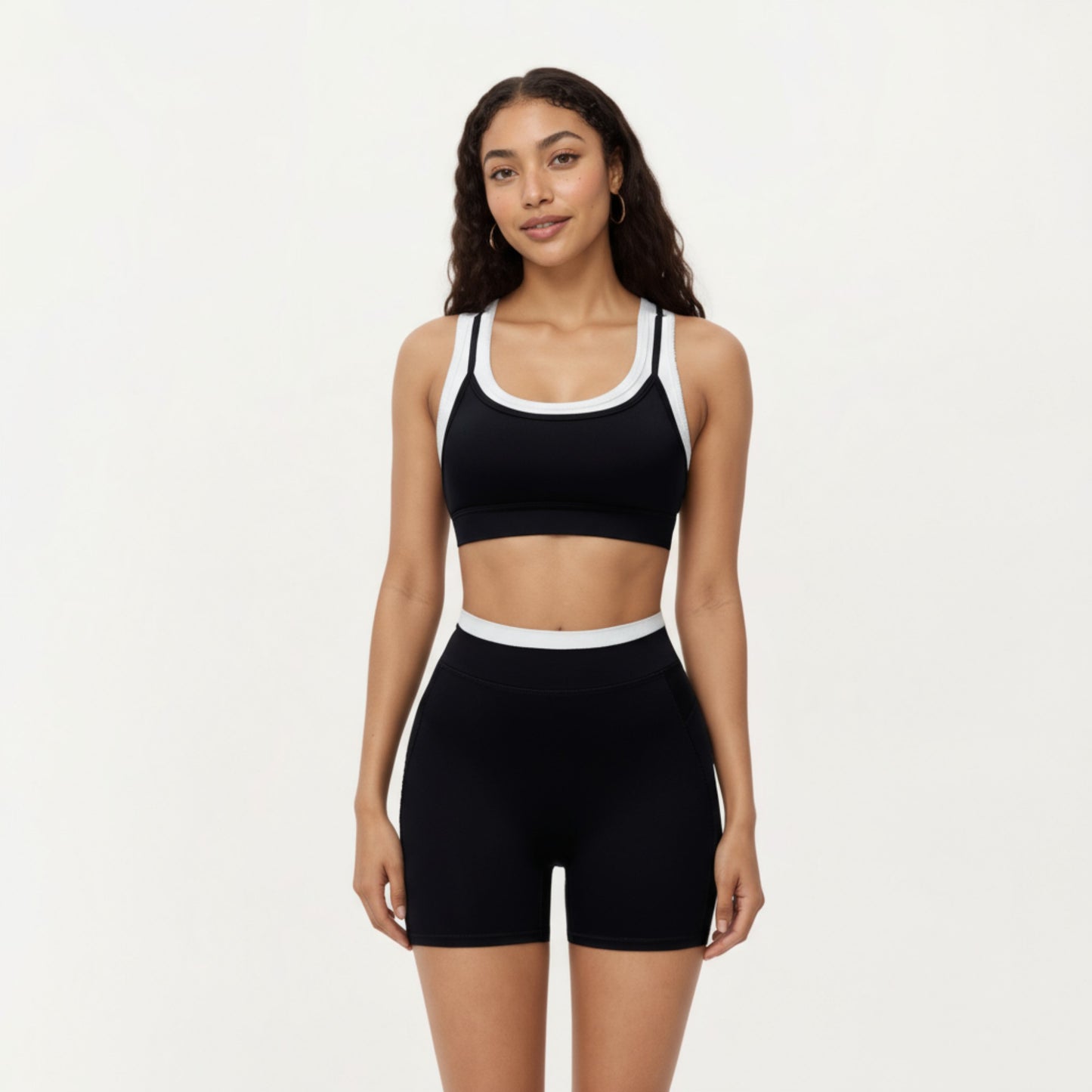 Double Layer Scoop Neck Sports Bra with Smooth Stretch Fabric, Soft Supportive Fit and Wide Straps for Everyday Movement