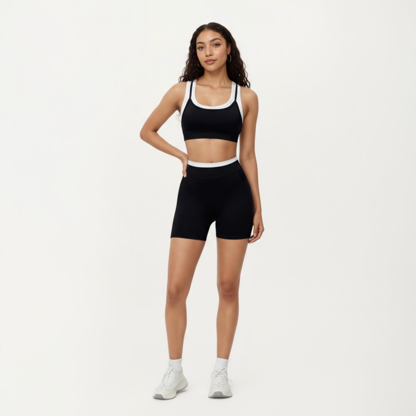 Double Layer Scoop Neck Sports Bra with Smooth Stretch Fabric, Soft Supportive Fit and Wide Straps for Everyday Movement