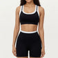 Double Layer Scoop Neck Sports Bra with Smooth Stretch Fabric, Soft Supportive Fit and Wide Straps for Everyday Movement