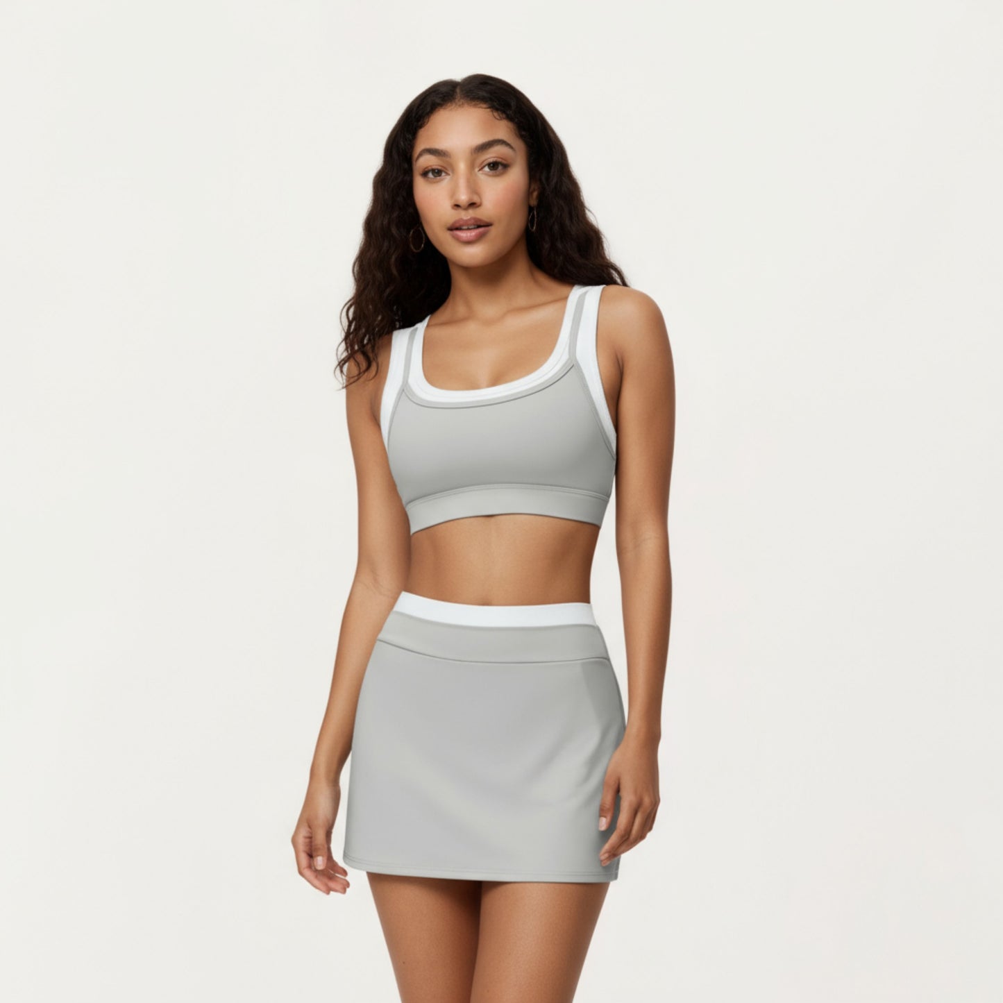 Double Layer Scoop Neck Sports Bra with Smooth Stretch Fabric, Soft Supportive Fit and Wide Straps for Everyday Movement