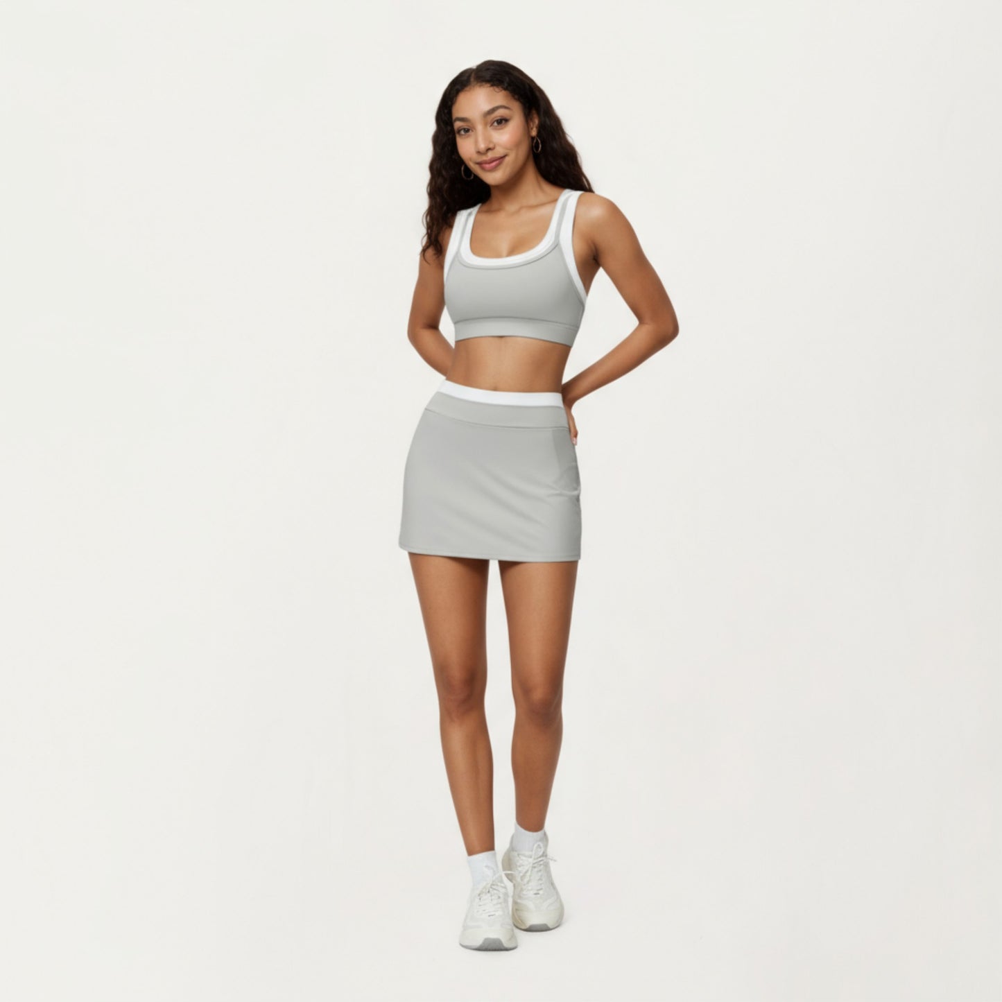 Double Layer Scoop Neck Sports Bra with Smooth Stretch Fabric, Soft Supportive Fit and Wide Straps for Everyday Movement