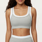 Double Layer Scoop Neck Sports Bra with Smooth Stretch Fabric, Soft Supportive Fit and Wide Straps for Everyday Movement